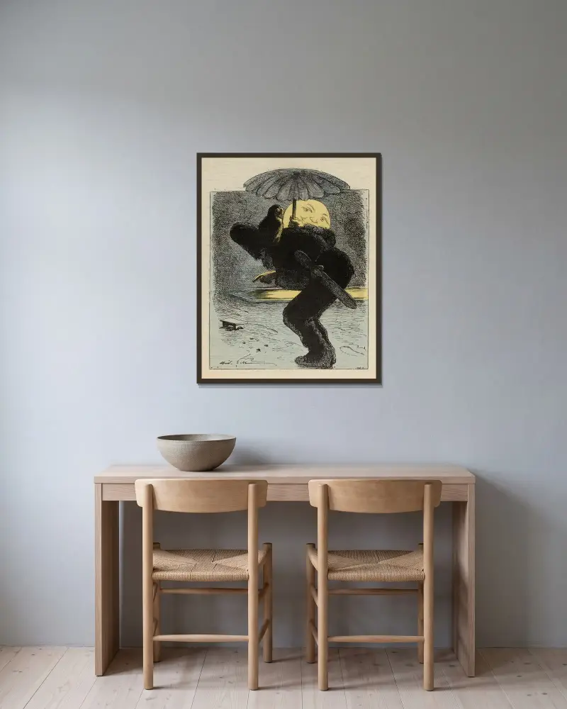 Die Fährte von André Gill gerahmt an einer Wand
