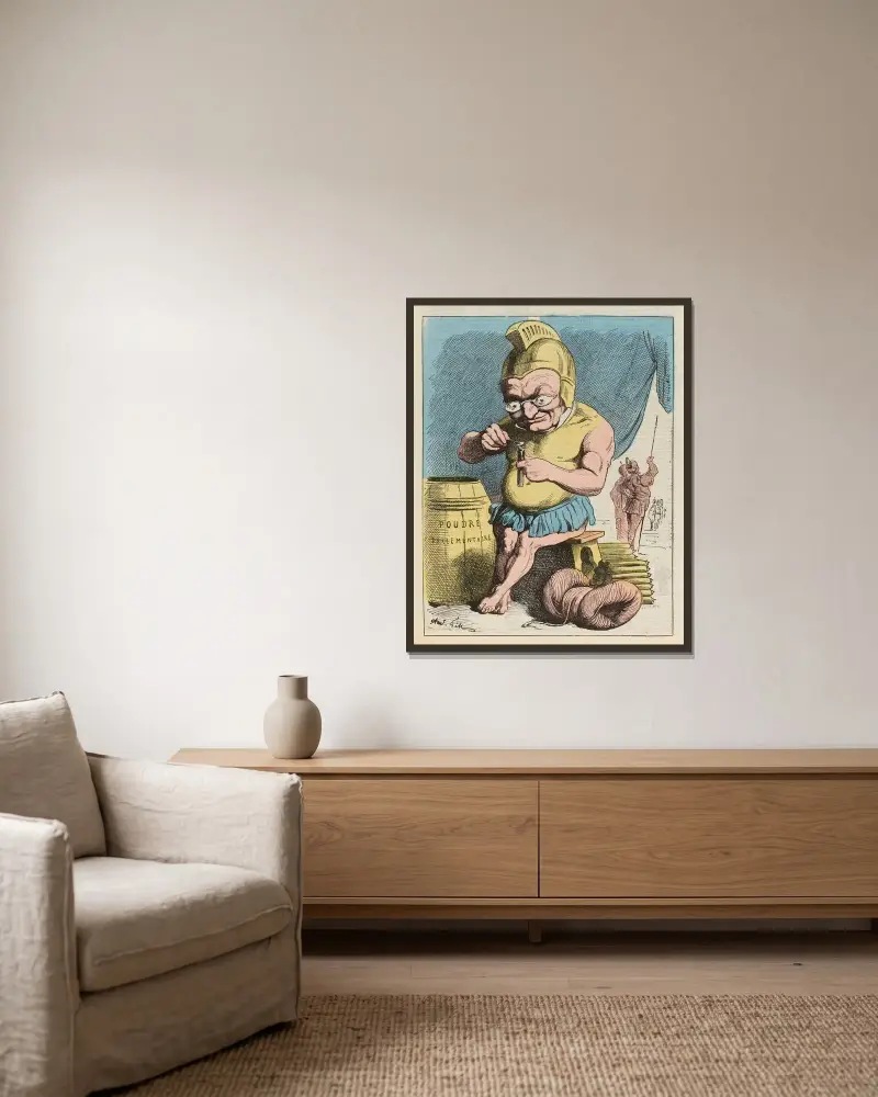 Der Rückzug des Achilleus von André Gill gerahmt an einer Wand