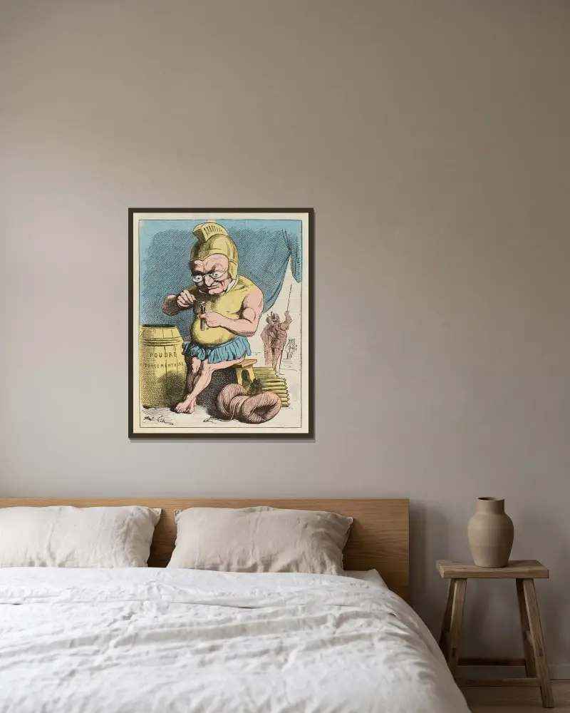 Der Rückzug des Achilleus von André Gill gerahmt an einer Wand