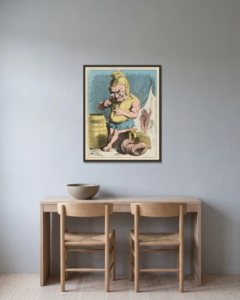 Der Rückzug des Achilleus von André Gill gerahmt an einer Wand