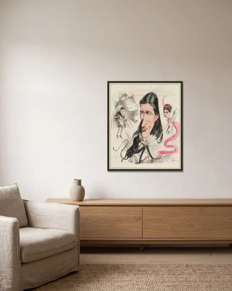 Der Autor von Séraphine von André Gill gerahmt an einer Wand