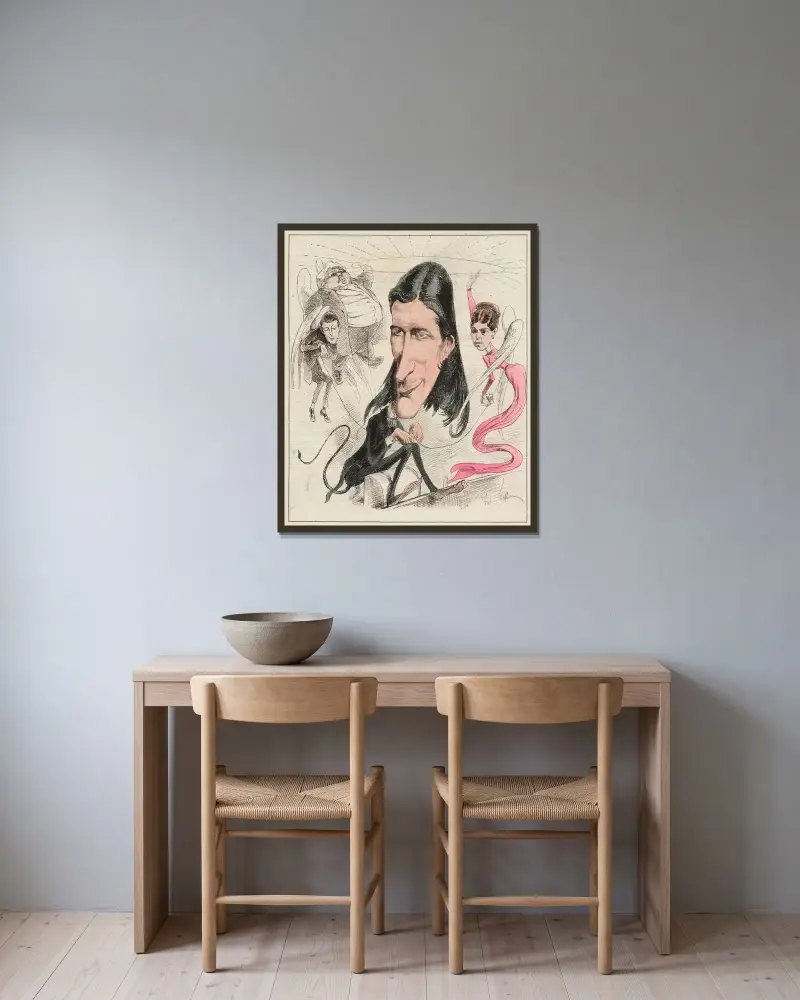 Der Autor von Séraphine von André Gill gerahmt an einer Wand