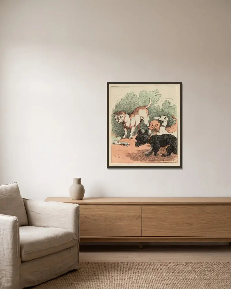 Der Hund des Gärtners von André Gill gerahmt an einer Wand