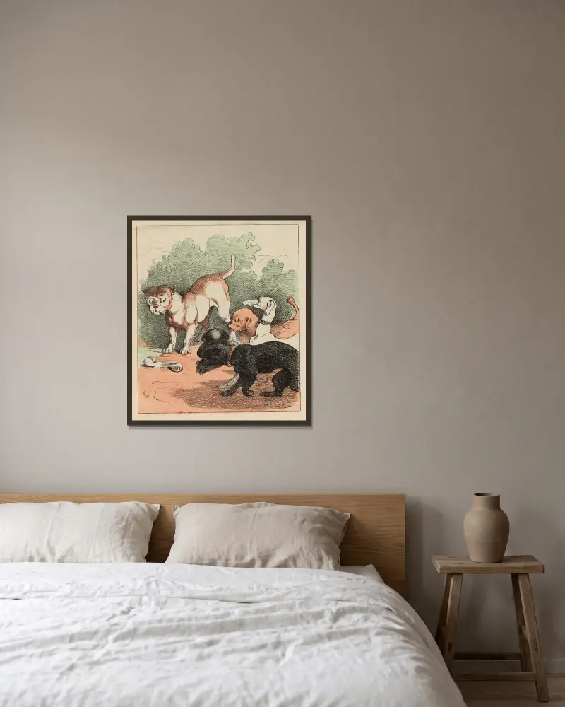 Der Hund des Gärtners von André Gill gerahmt an einer Wand
