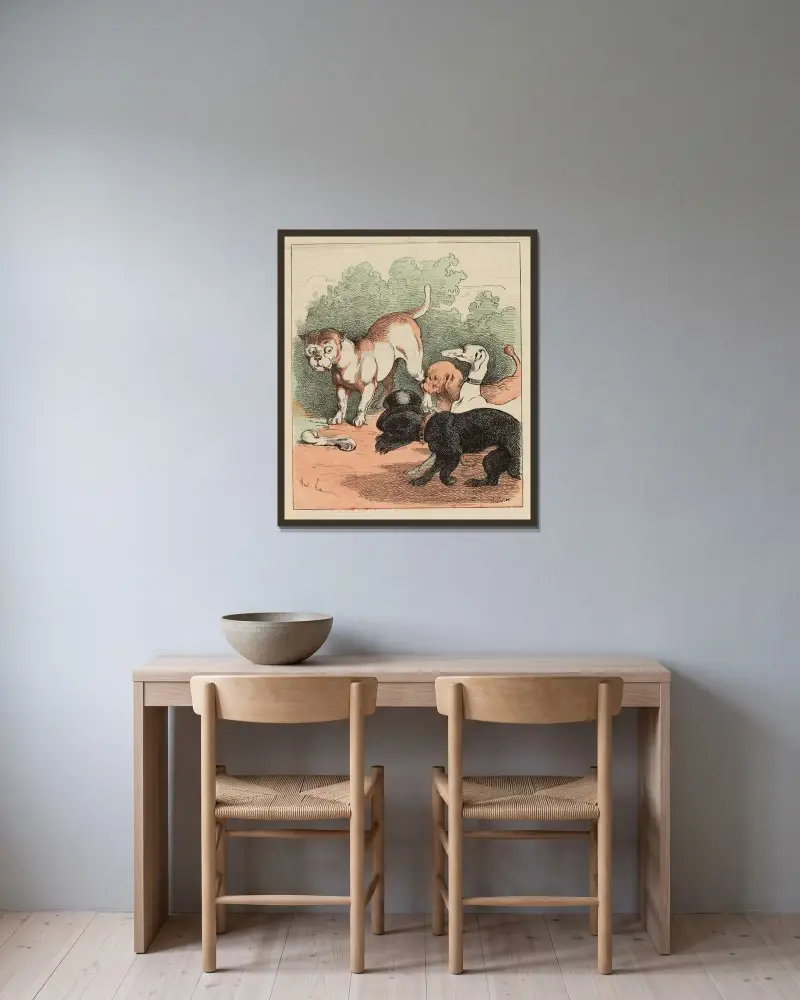 Der Hund des Gärtners von André Gill gerahmt an einer Wand