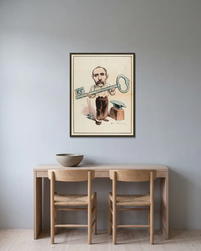Der Schlossermeister von André Gill gerahmt an einer Wand
