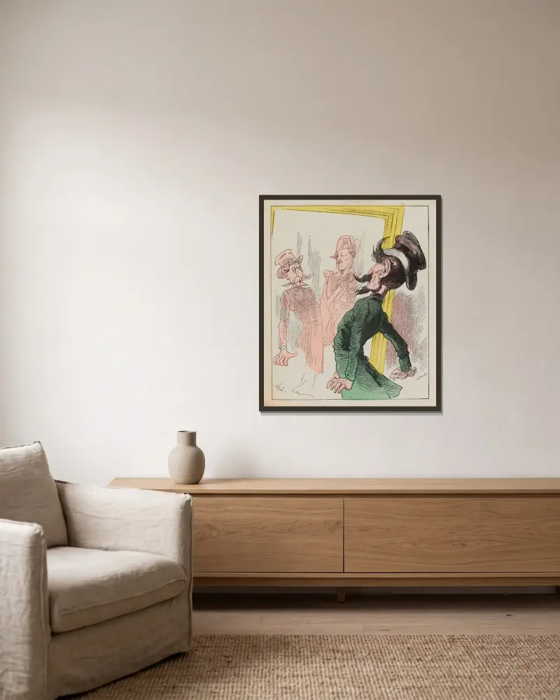 Le miroir av André Gill inramad på en vägg