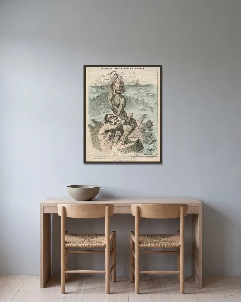 Das Floß der Medusa von André Gill gerahmt an einer Wand