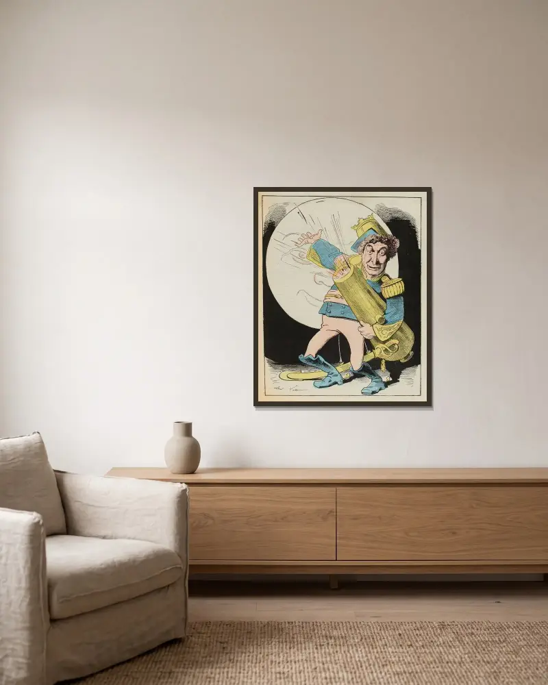 König V'lan von André Gill gerahmt an einer Wand