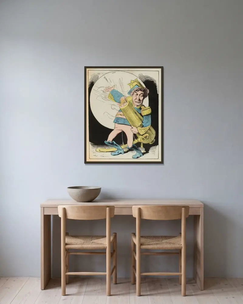König V'lan von André Gill gerahmt an einer Wand