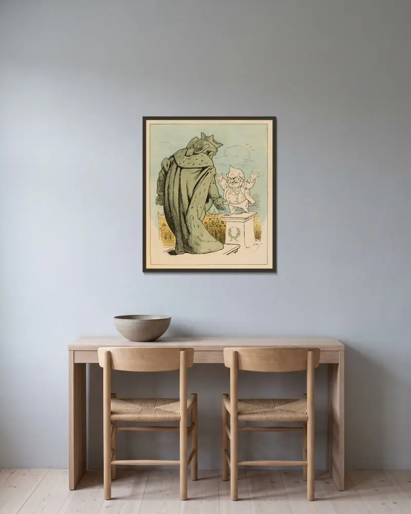 Die Statuen von Nancy von André Gill gerahmt an einer Wand