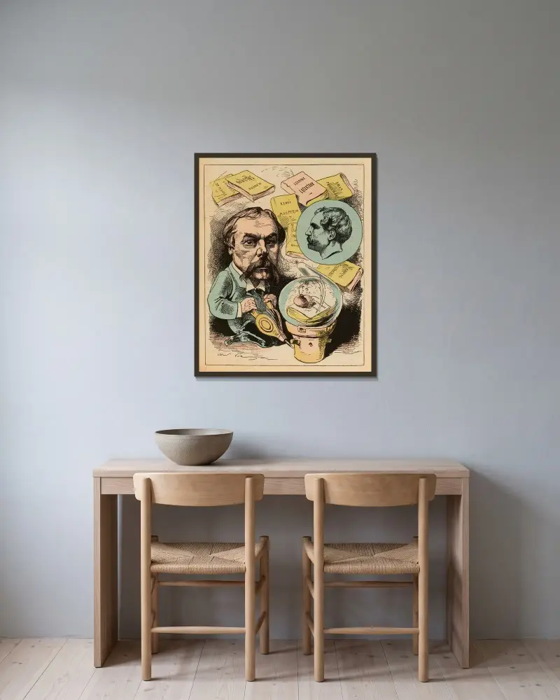 M. Edmond de Goncourt av André Gill inramad på en vägg