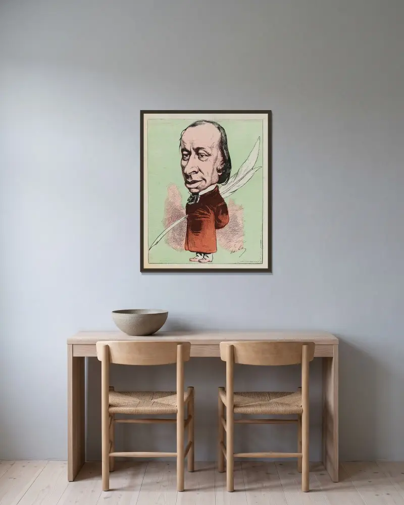 M. Edouard Laboulaye av André Gill inramad på en vägg