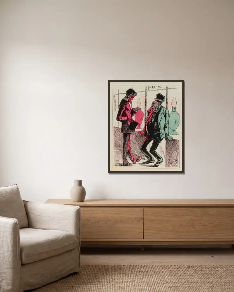 Pariser Handbuch für Rasierer von André Gill gerahmt an einer Wand