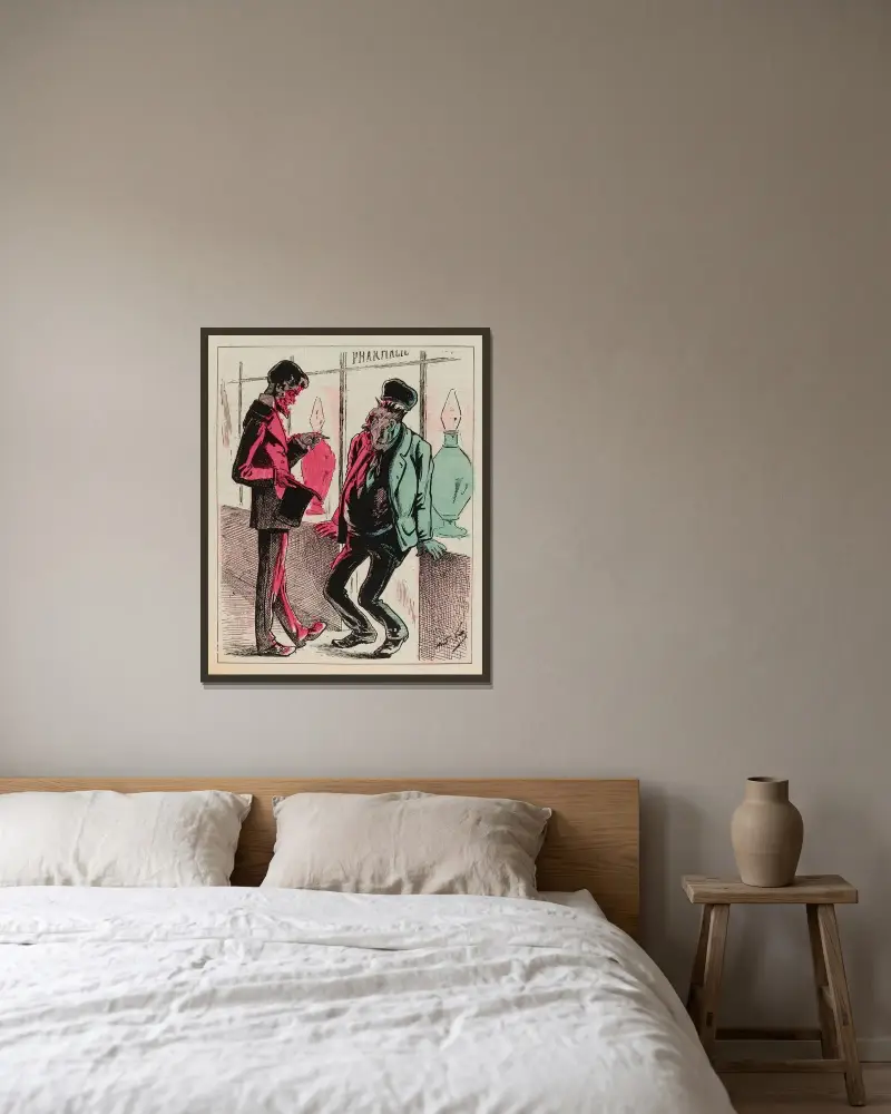 Pariser Handbuch für Rasierer von André Gill gerahmt an einer Wand