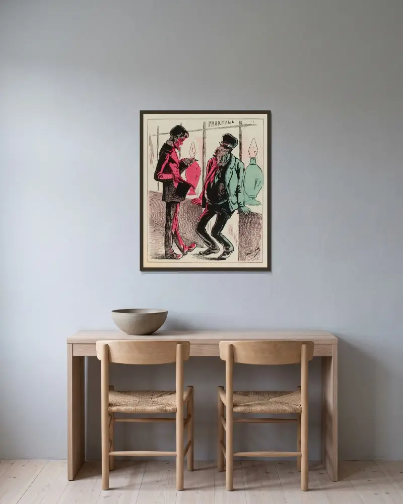Pariser Handbuch für Rasierer von André Gill gerahmt an einer Wand