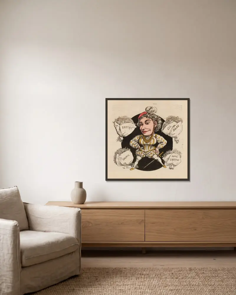 Madame Ugalde von André Gill gerahmt an einer Wand