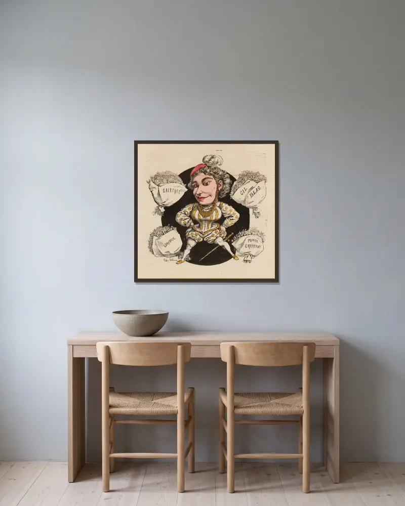 Madame Ugalde von André Gill gerahmt an einer Wand