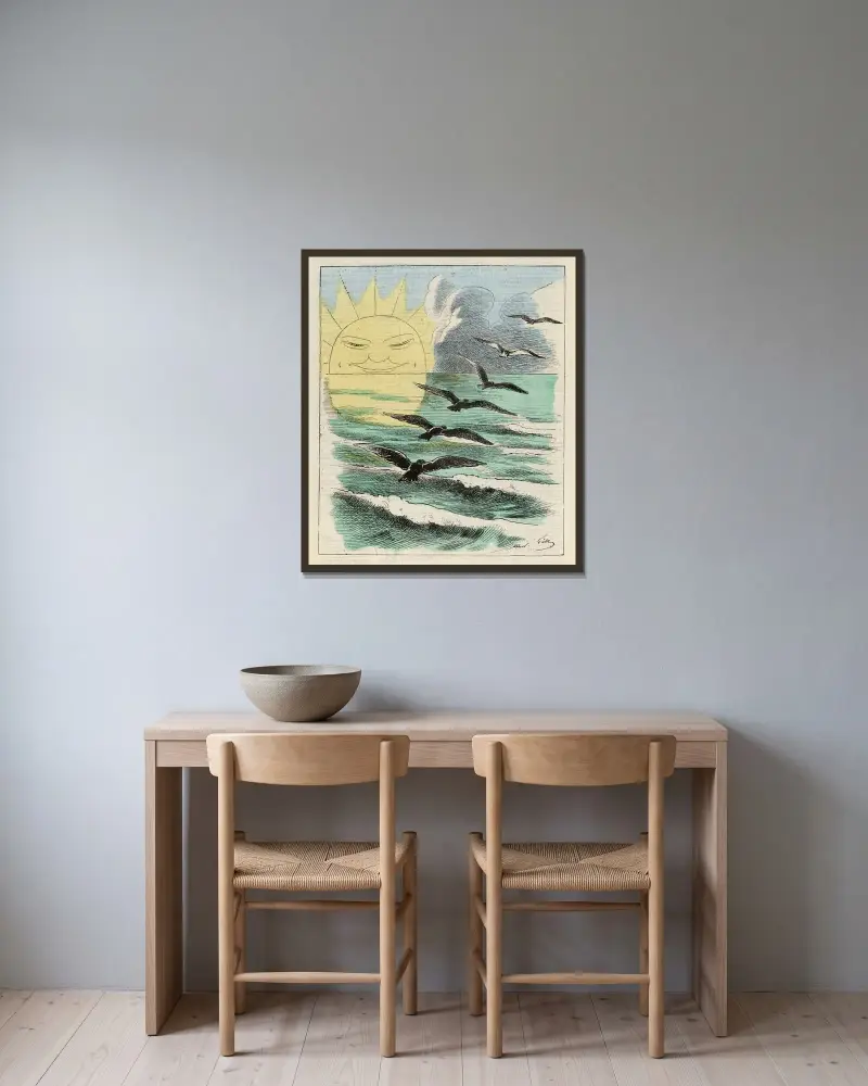 Offenes Meer von André Gill gerahmt an einer Wand