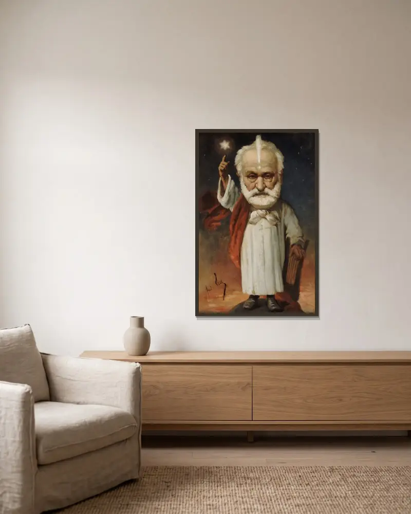 Victor Hugo av André Gill inramad på en vägg