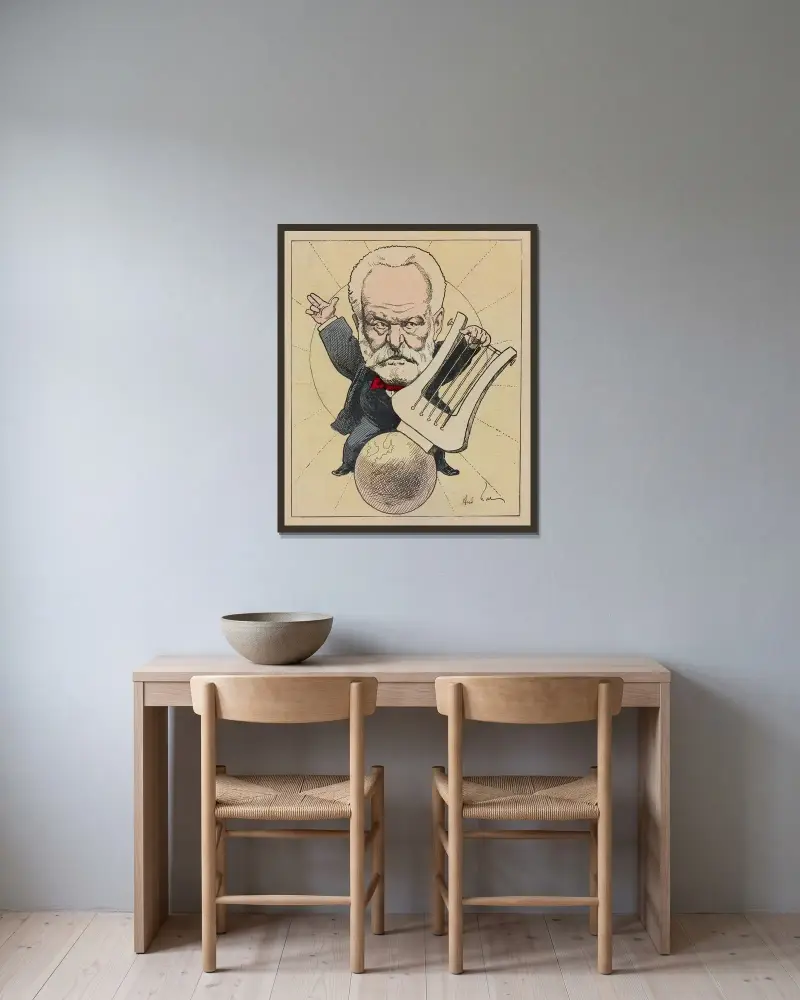 Victor Hugo av André Gill inramad på en vägg