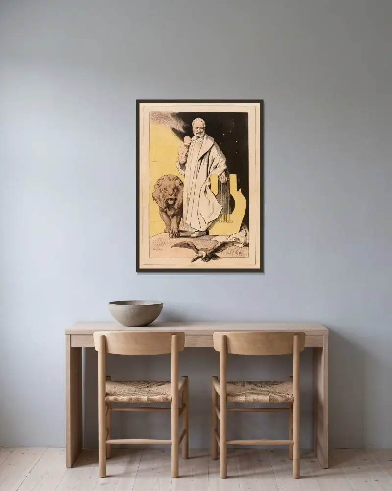 Victor Hugo av André Gill inramad på en vägg