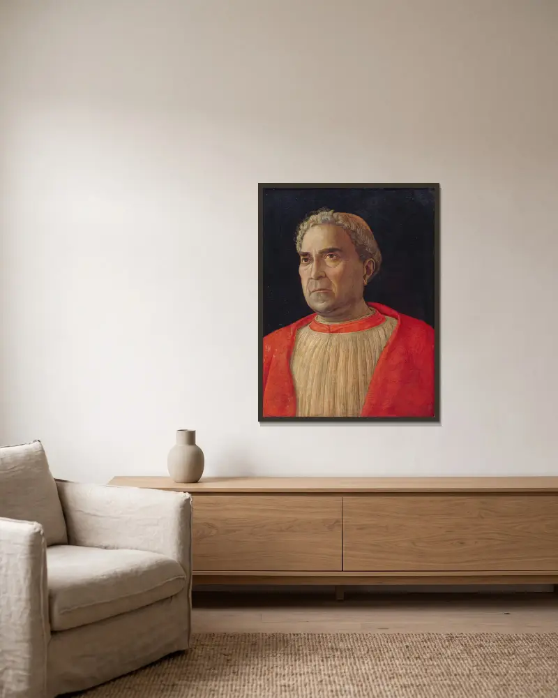 Cardinal Ludovico Scarampi Mezzarota called Ludovico Trevisano av Andrea Mantegna inramad på en vägg