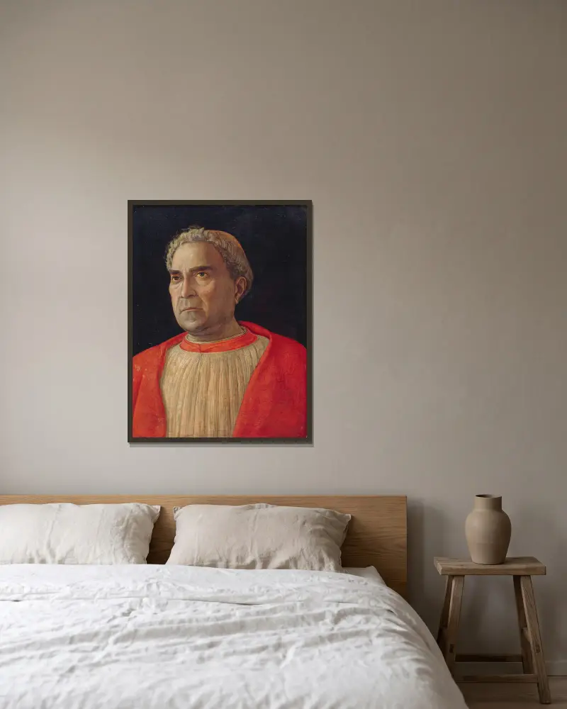 Cardinal Ludovico Scarampi Mezzarota called Ludovico Trevisano av Andrea Mantegna inramad på en vägg