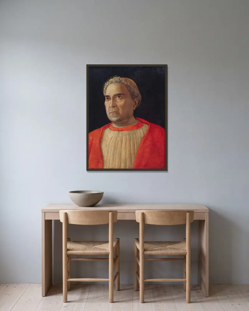 Cardinal Ludovico Scarampi Mezzarota called Ludovico Trevisano av Andrea Mantegna inramad på en vägg