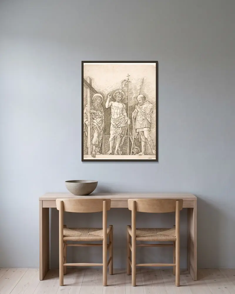 Den opstandne Kristus av Andrea Mantegna inramad på en vägg