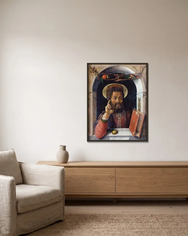 Evangelisten Markus av Andrea Mantegna inramad på en vägg