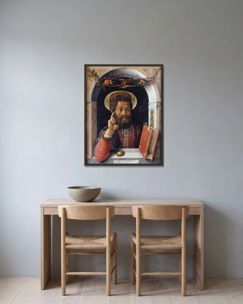Evangelisten Markus av Andrea Mantegna inramad på en vägg