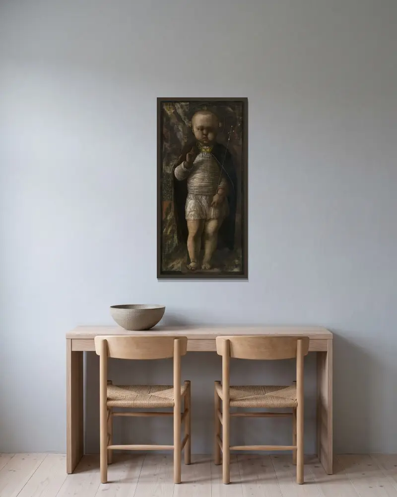 Barnet Frälsaren av Andrea Mantegna inramad på en vägg