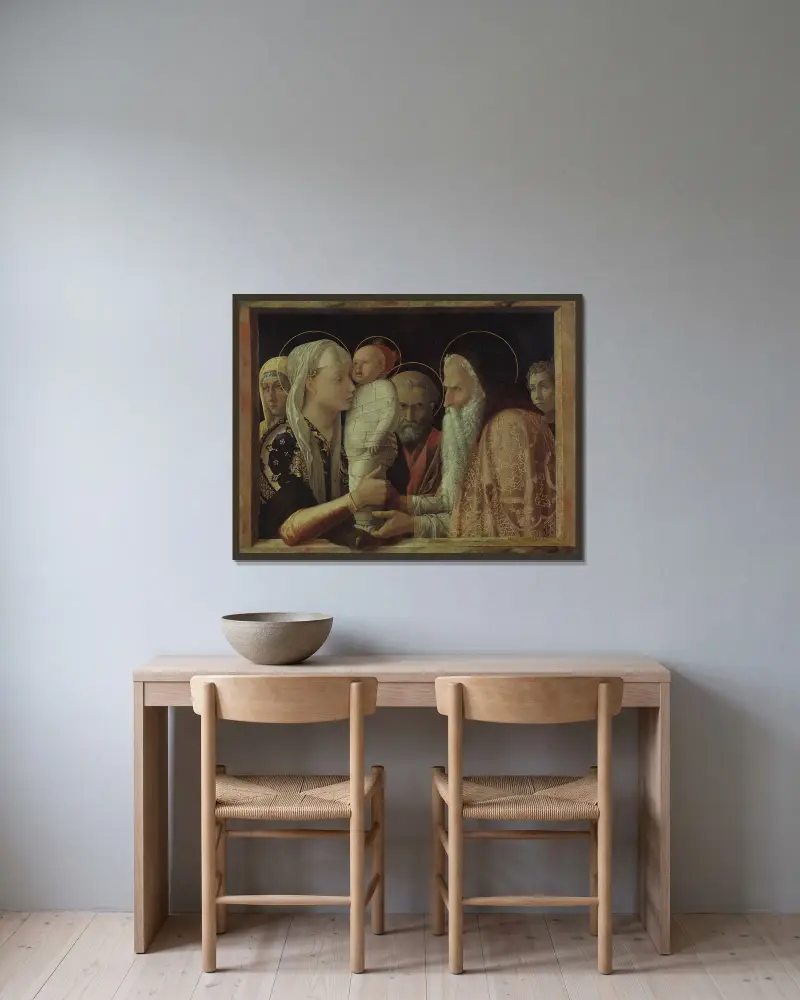 Obětování v chrámu, Andrea Mantegna v rámu na stěně