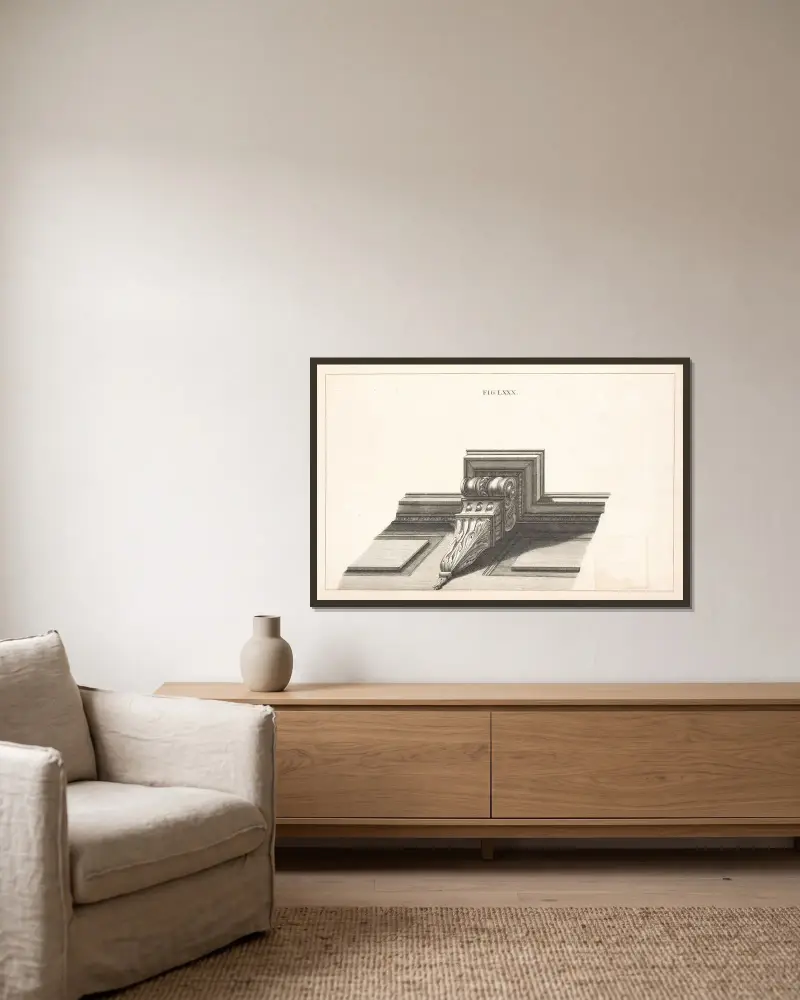 The horizontal projection of a shaded corbel. av Andrea Pozzo inramad på en vägg