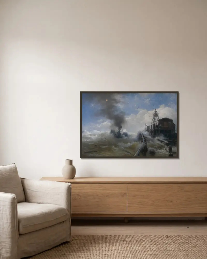 A Tug Leaving the Port of Ostend av Andreas Achenbach inramad på en vägg