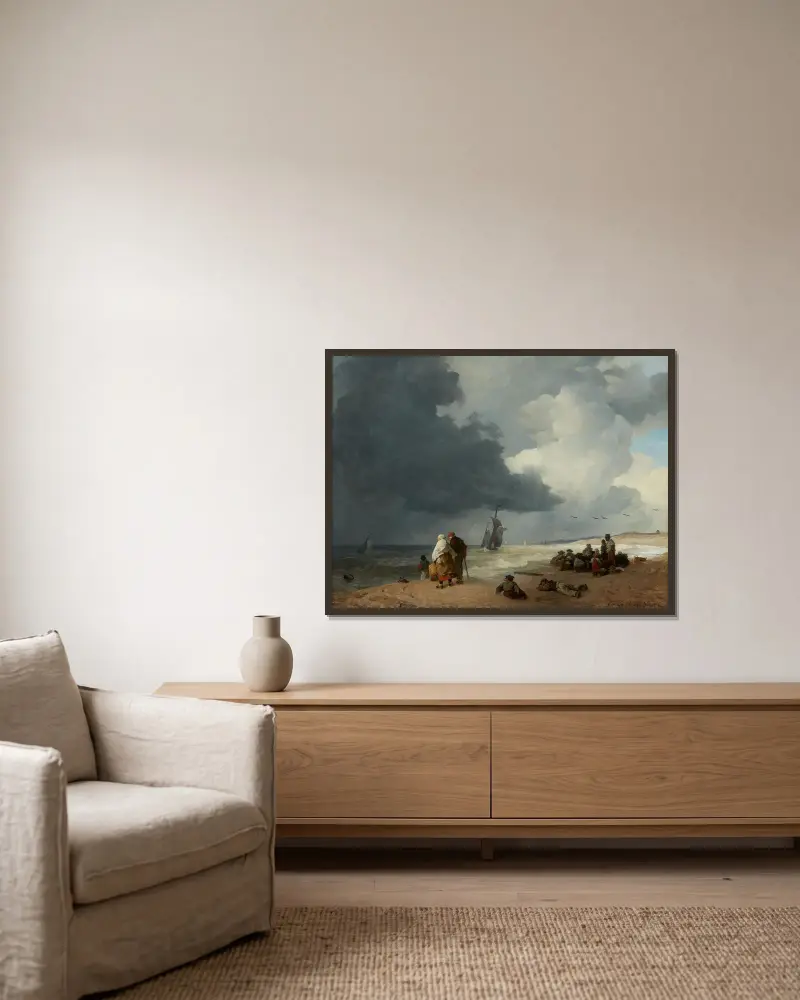 Na plaży w Scheveningen, Andreas Achenbach w ramie na ścianie