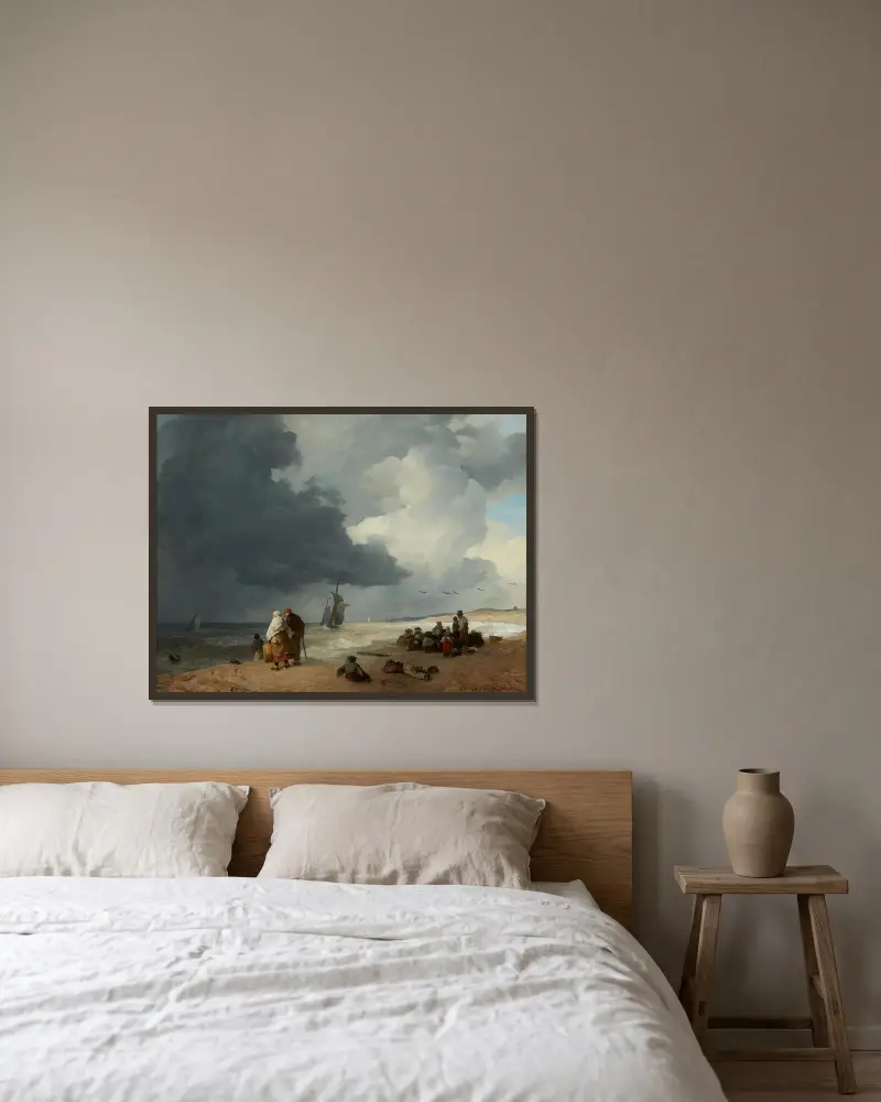 Na plaży w Scheveningen, Andreas Achenbach w ramie na ścianie