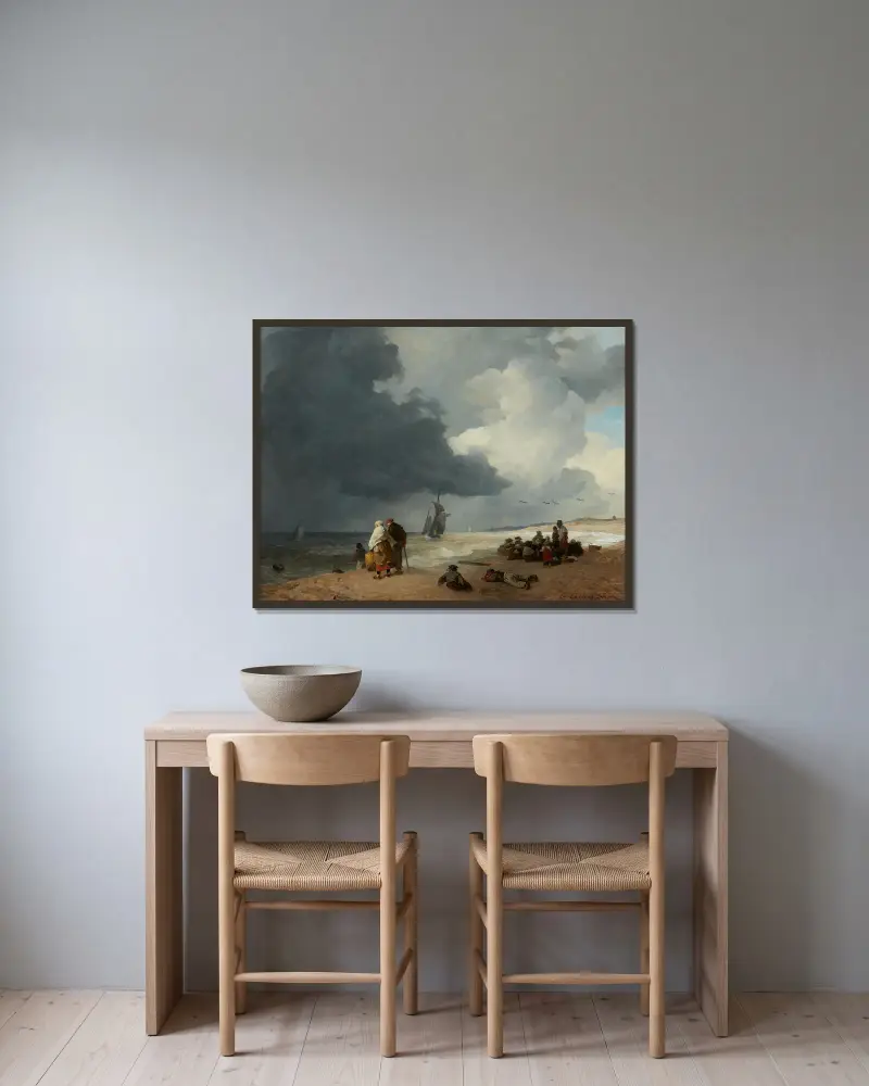 Na plaży w Scheveningen, Andreas Achenbach w ramie na ścianie