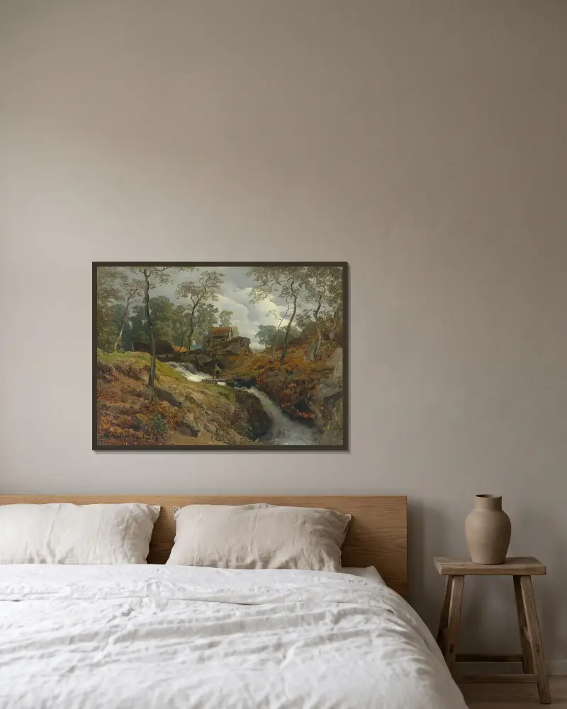 Am Wildbach von Andreas Achenbach gerahmt an einer Wand