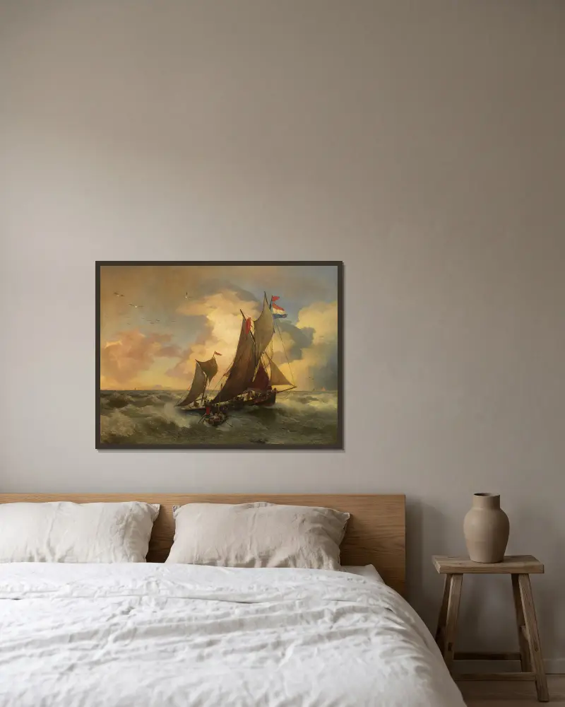 Na wzburzonym morzu, Andreas Achenbach w ramie na ścianie