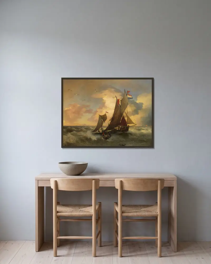 Na wzburzonym morzu, Andreas Achenbach w ramie na ścianie