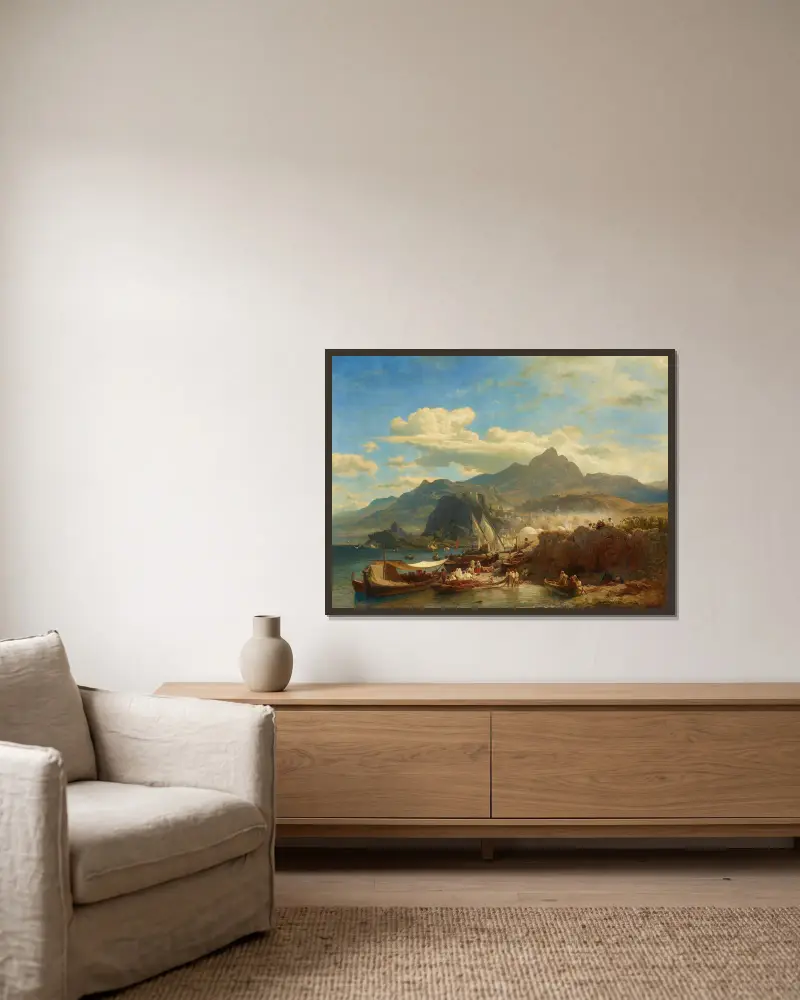 Belebter Hafen an der Levantinischen Küste av Andreas Achenbach inramad på en vägg