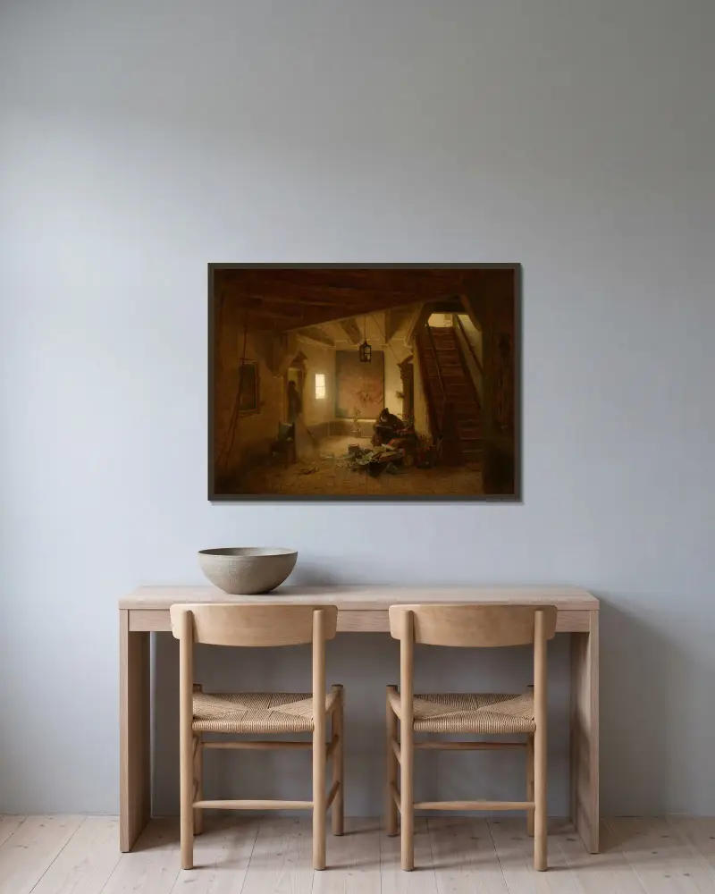 Der Bücherwurm von Andreas Achenbach gerahmt an einer Wand