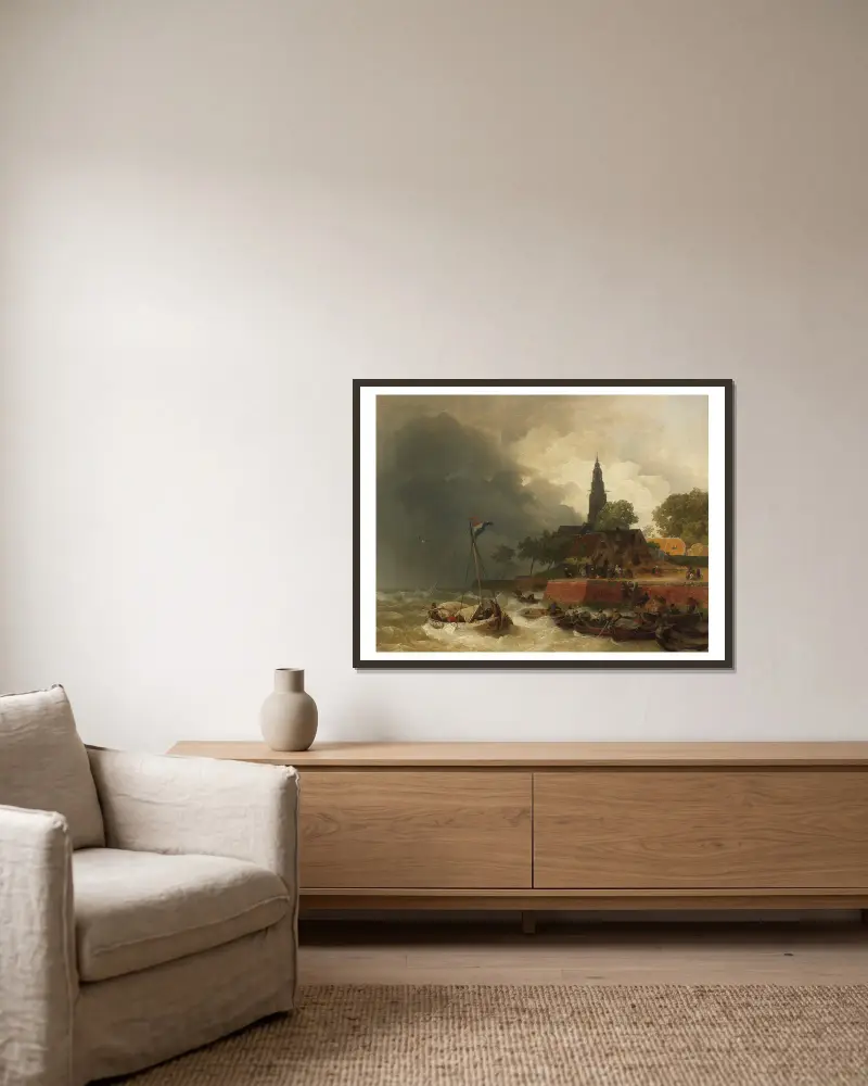 Holländischer Hafen bei Sturm av Andreas Achenbach inramad på en vägg