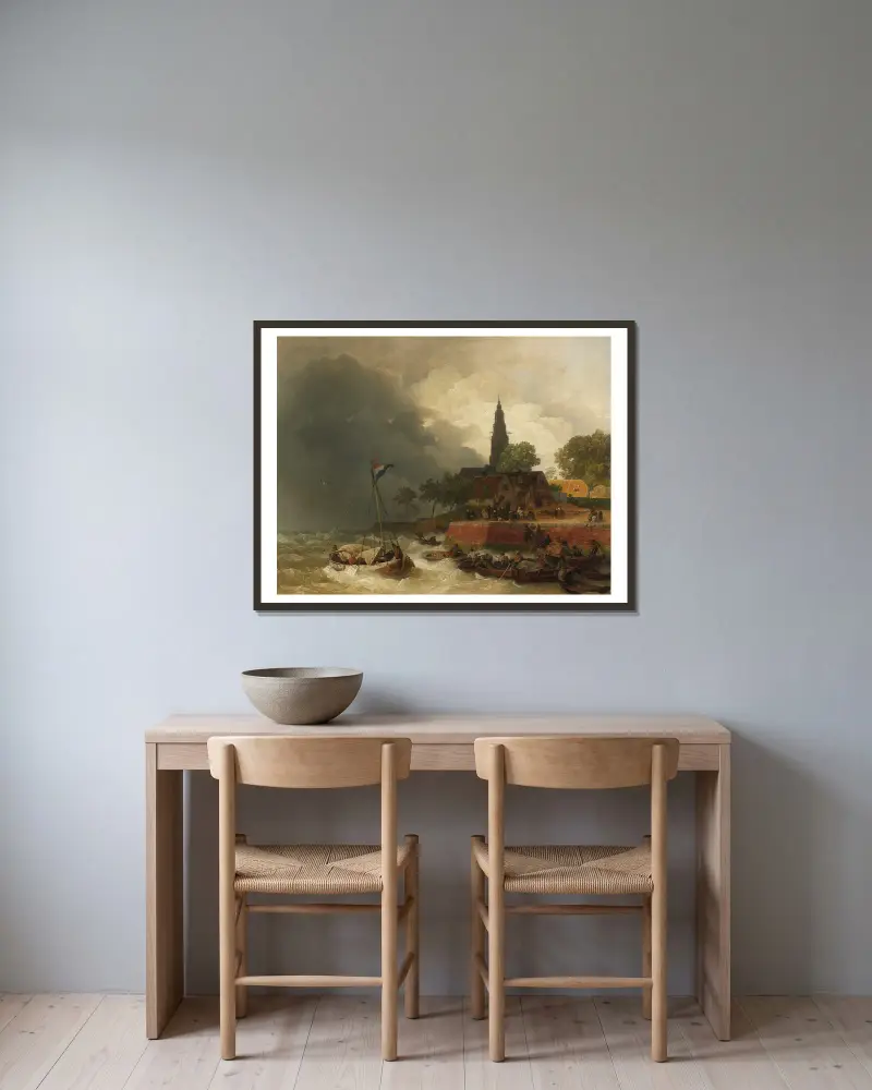 Holländischer Hafen bei Sturm av Andreas Achenbach inramad på en vägg