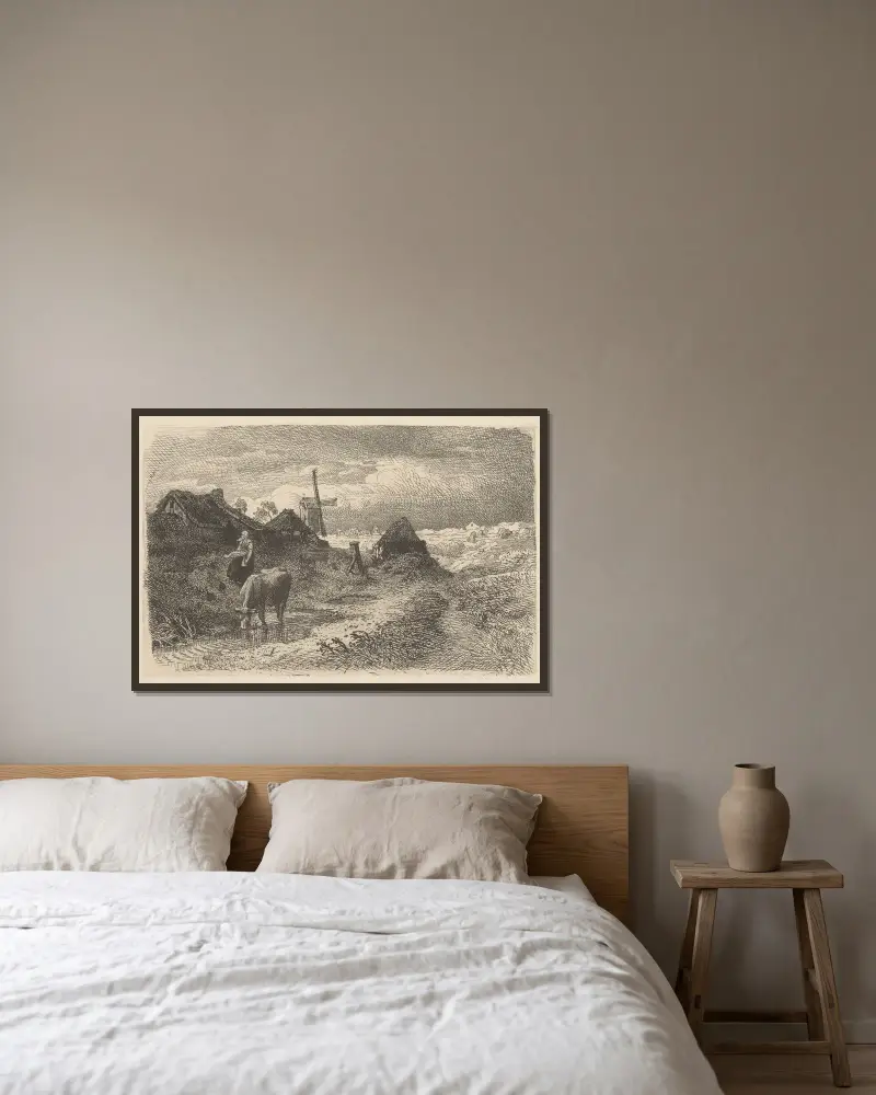 Krajobraz z krową, Andreas Achenbach w ramie na ścianie