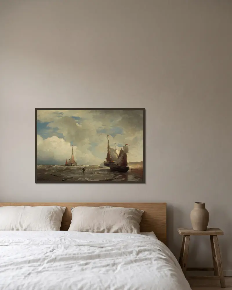 On the North Sea coast av Andreas Achenbach inramad på en vägg