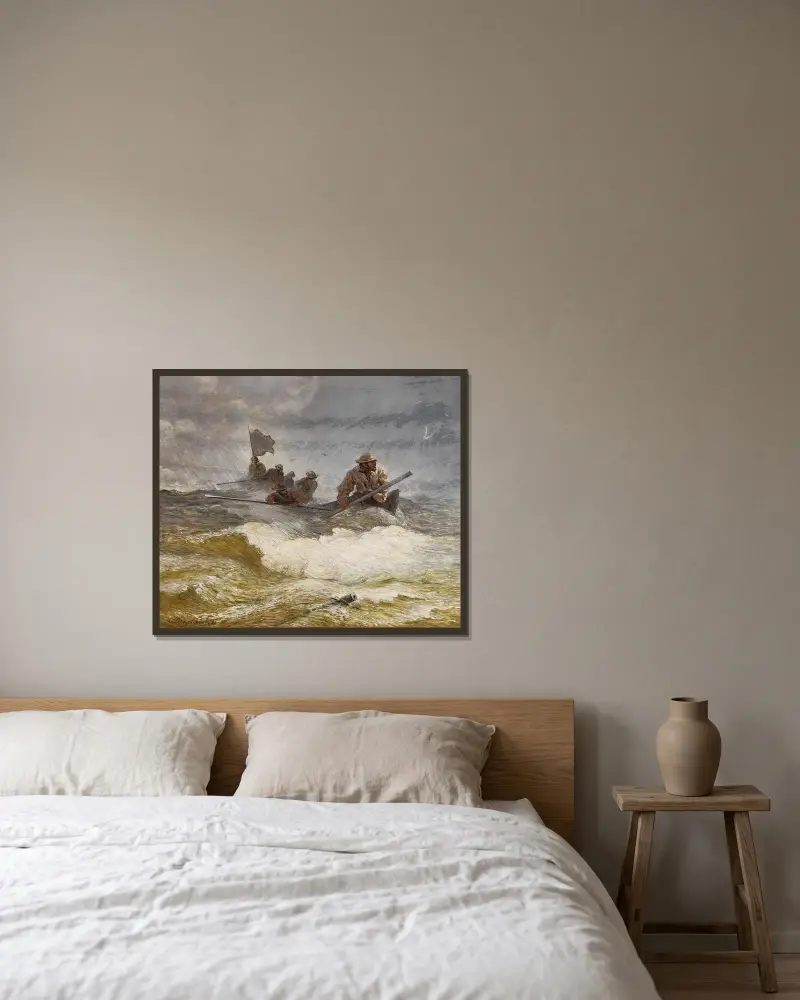 Räddning till sjöss av Andreas Achenbach inramad på en vägg