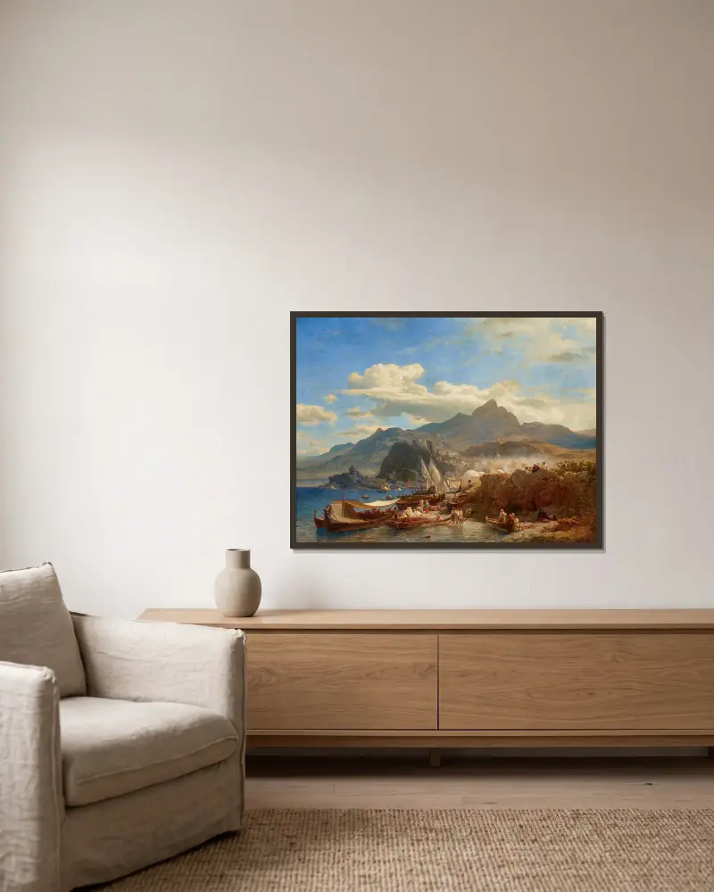 Scilla an der Kalabrischen Küste av Andreas Achenbach inramad på en vägg